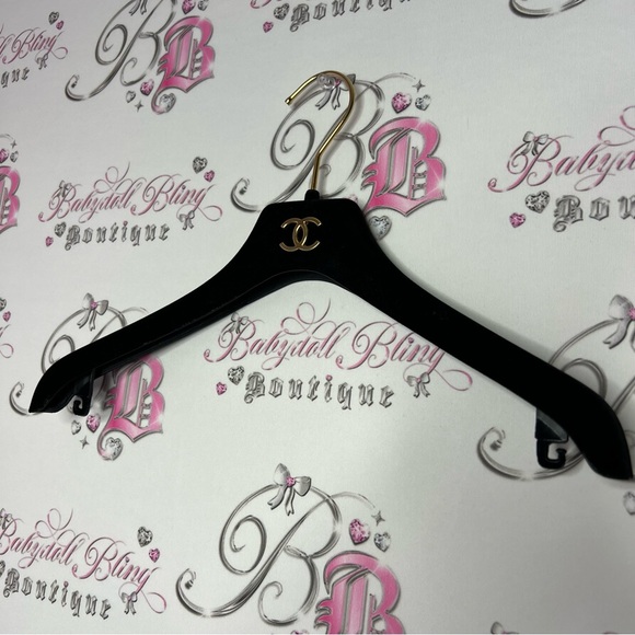 Authentic Chanel hanger velour velvet version plastic black gold logo emblem - Picture 5 of 16